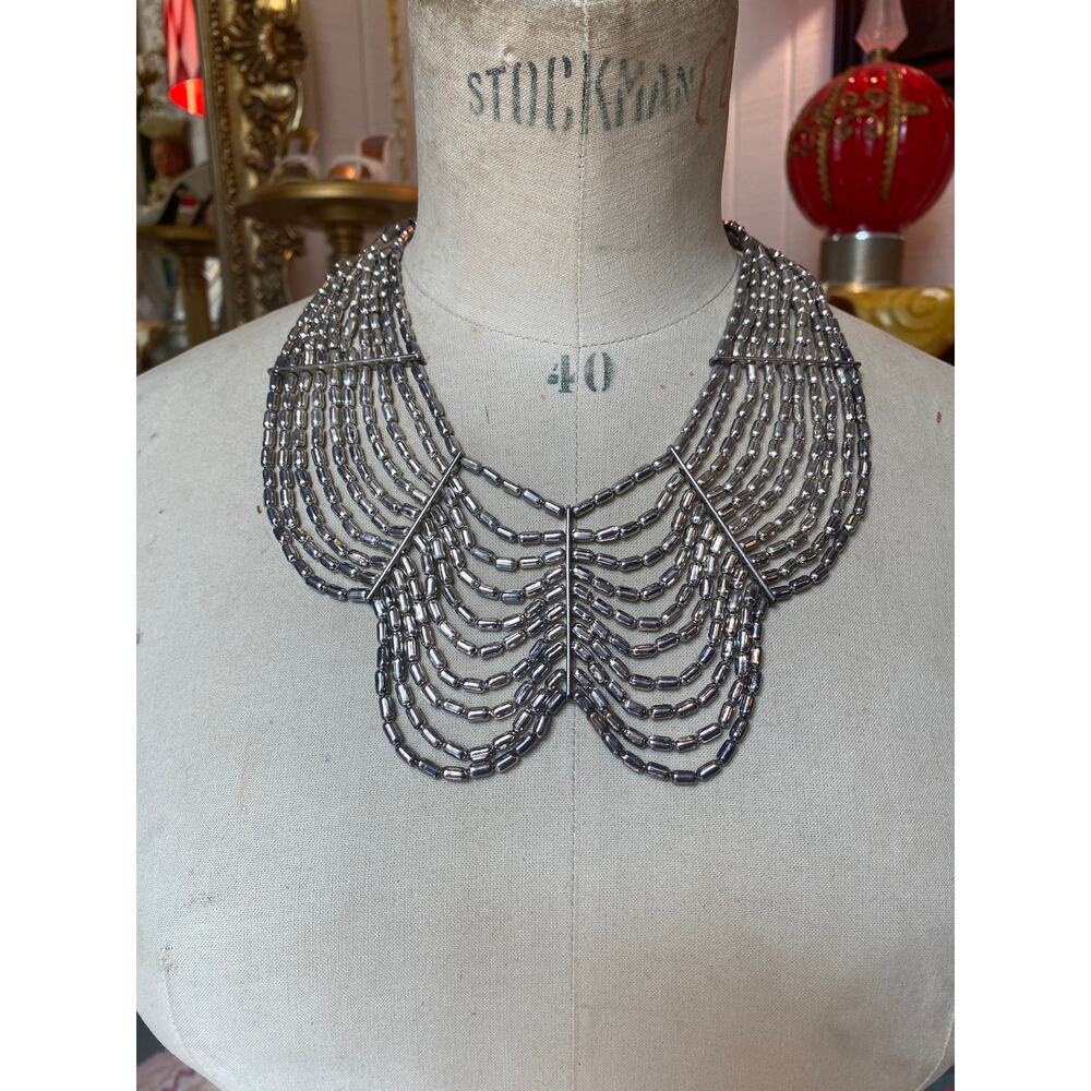 vintage 1990s bib necklace scalloped silver tone 90s statement jewelry butterfly